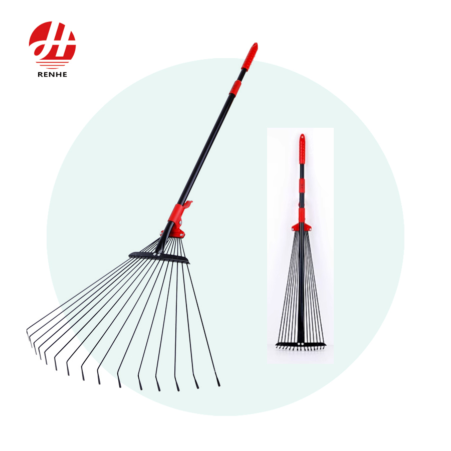 Hot sale custom tools agricultural metal farming Portable Scalable leaf rake garden hay Rake with handle