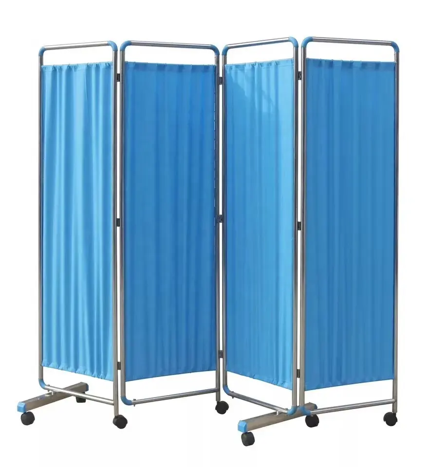 High Quality Medieval Furniture 201 Stainless Steel 3 Folding 4 Folding  Partition Medical Ward Screen with Fireproof fabric