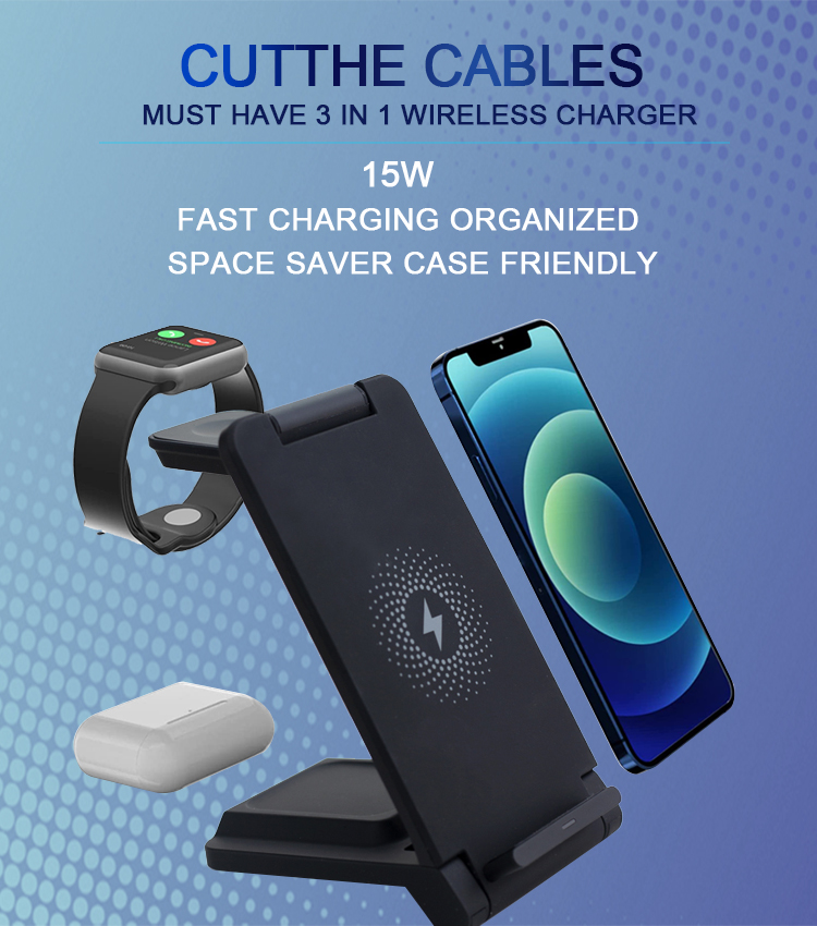 New Products 15W Wireless Charging Stand Pad 3in1 Wireless Charger Qi for Apple phone Iwatch Airpods Pro