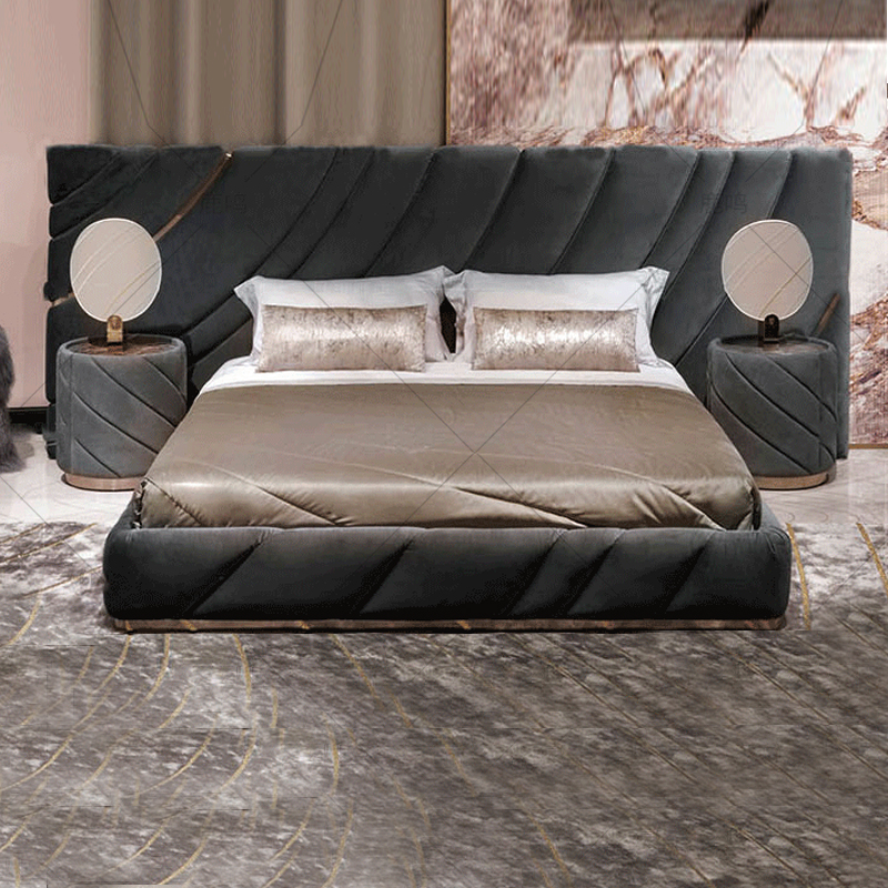 Italian Modern latest beds designs soft Leather King Size 1.8 m double Bed Set Comforter Furniture PU Gold Light Luxury Bedroom