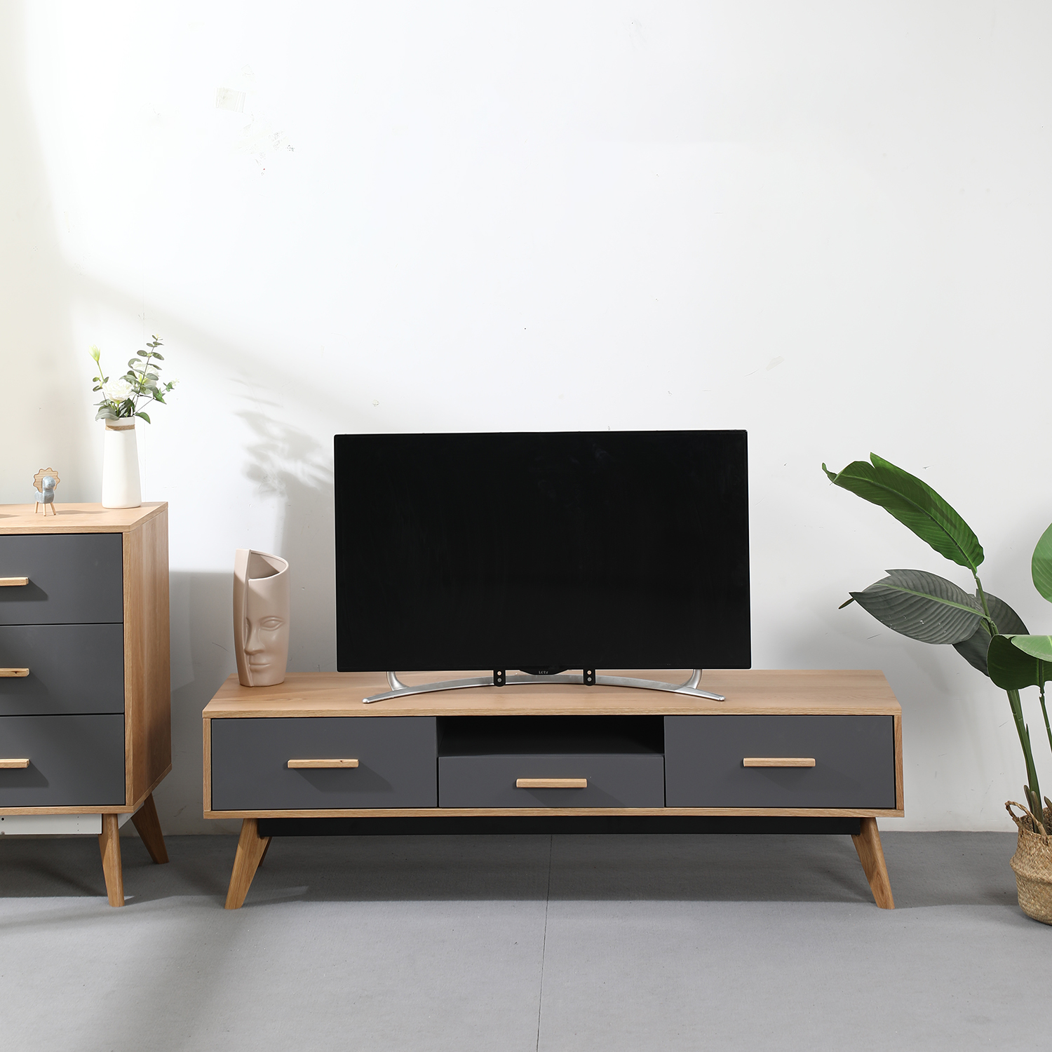 Luxury Modern Television Entertainment Unit Nordic Style Wall Mount MDF Panel Wooden Living Room TV Cabinet Stand Design