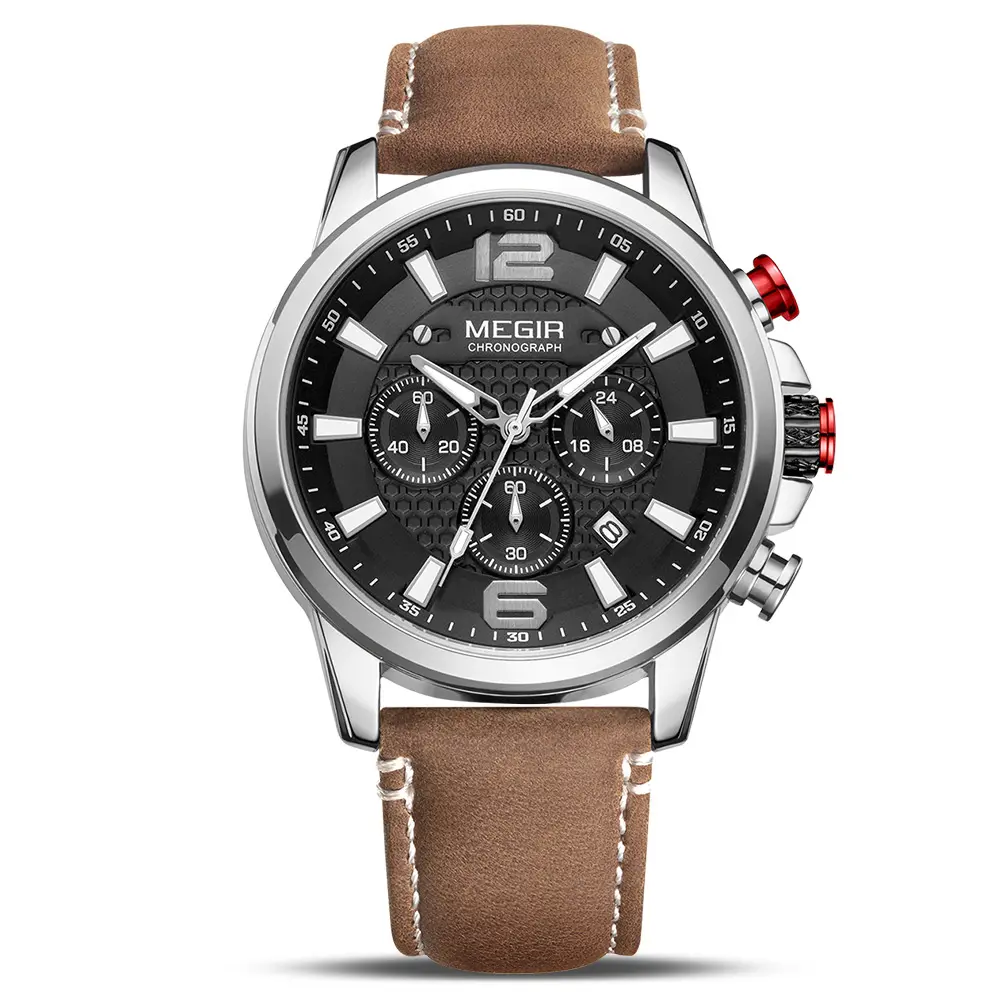 Brown 2156 Genuine Leather Brand Megir Clock Chronograph Men Oem Watch Custom Logo Watches Relogio Masculino