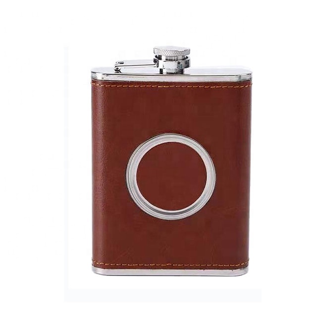 Customizable logo new sales 6OZ stainless steal leather hip flask
