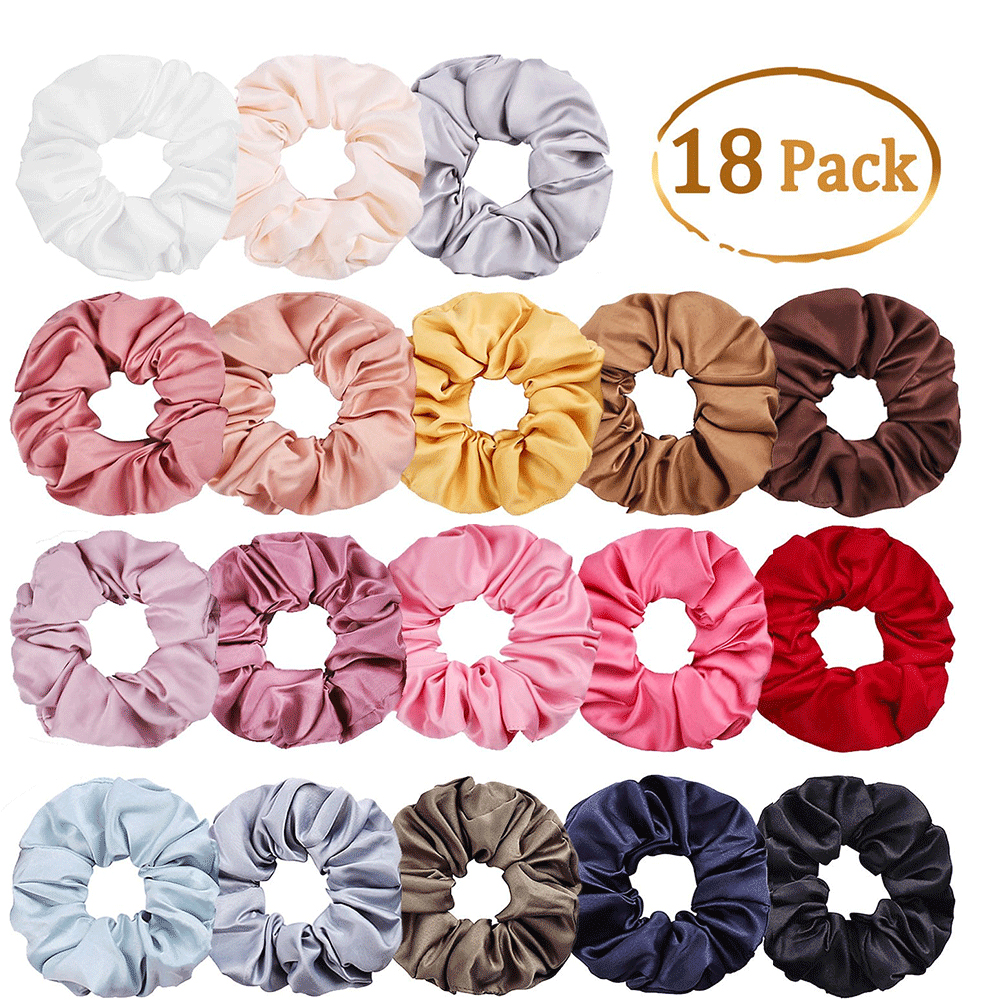 Wholesale Fashion Women Hair Accessories Fabric Solid Colors Elastic Hair Ties Satin Hair Scrunchies.