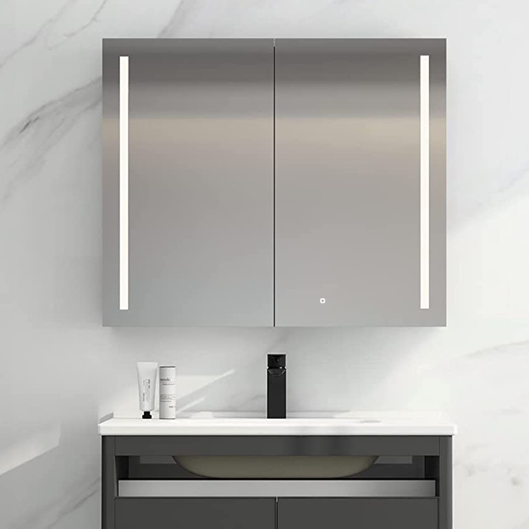 Top sale Aluminum double door led bathroom mirror cabinets with led light