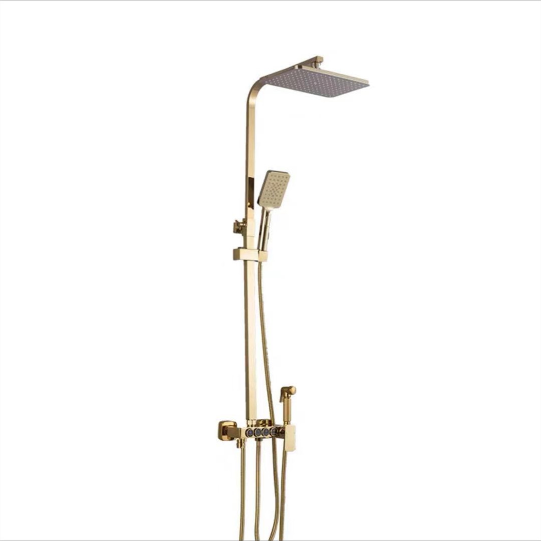 High quality golden brass shower faucet bathroom wall-mounted hot and cold mixer thermostatic shower set