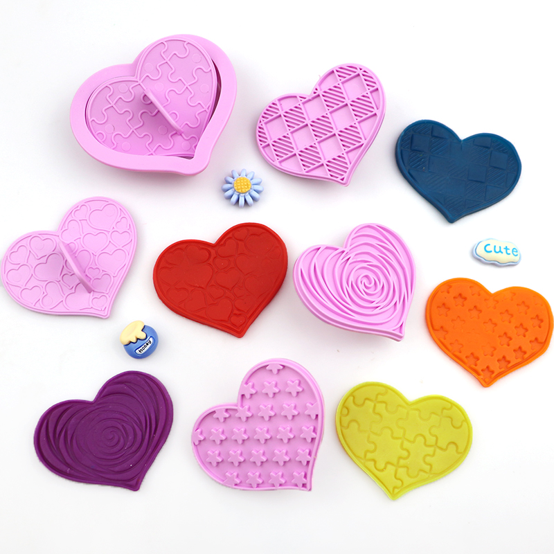 Food Grade heart 6 pcs valentine's day system Plastic Press Cookie Cutters Sets diy home handmade clay children paly use