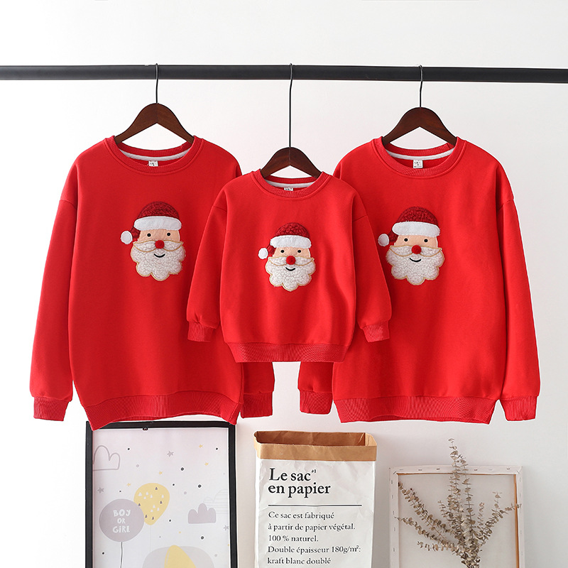 Christmas Santa Parent Child Wear Winter Red Fleece Sweater Family Wear Photograph Family Crewneck Sweatshirt