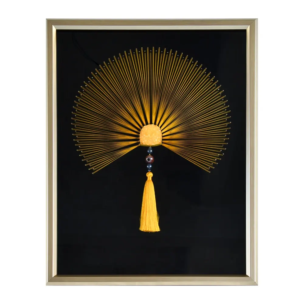Stylish Fan Shaped Handcrafted Fine Mid Century Modern 3D Framed String Art for Home Decoration