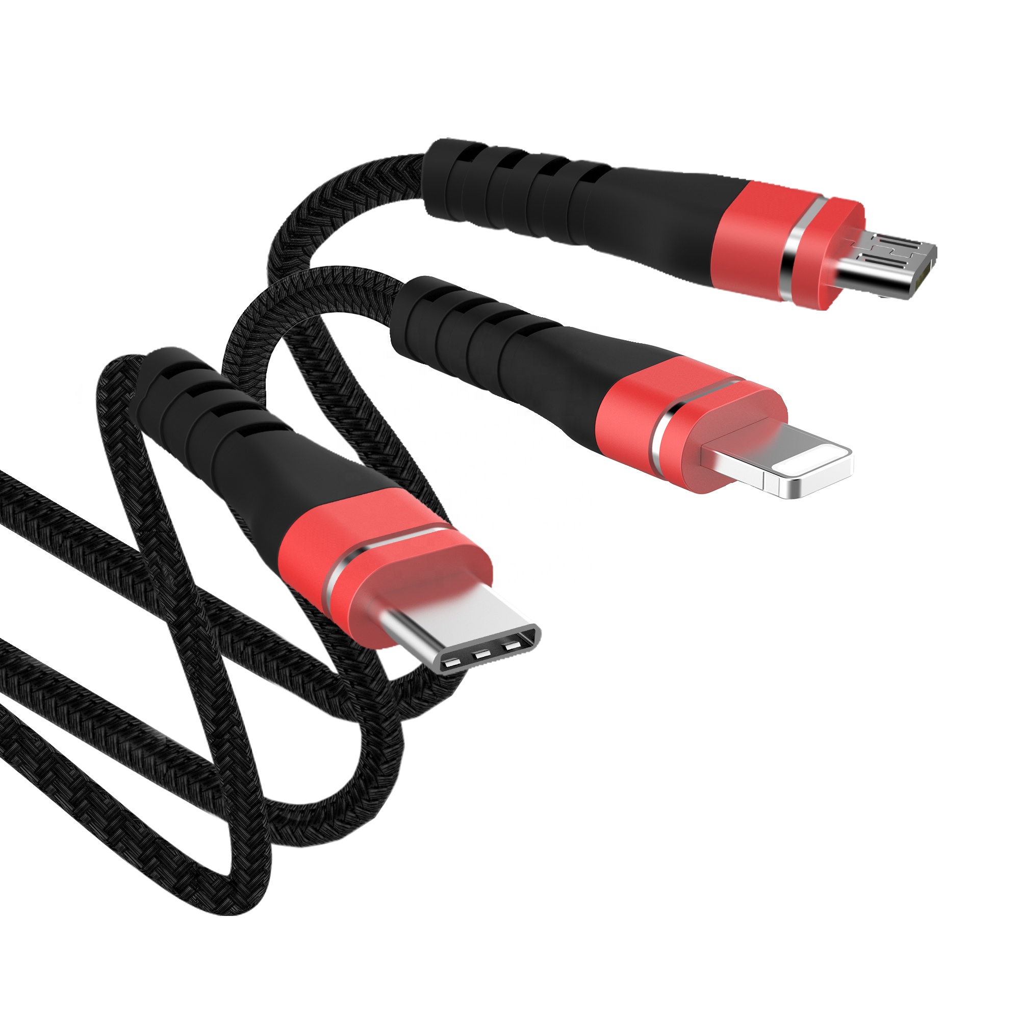 High Quality Nylon Braided Fast Charging Multi Android Charger Mobile Phone USB Type C 2.0 Data Cable 3 In 1 USB Charging Cable