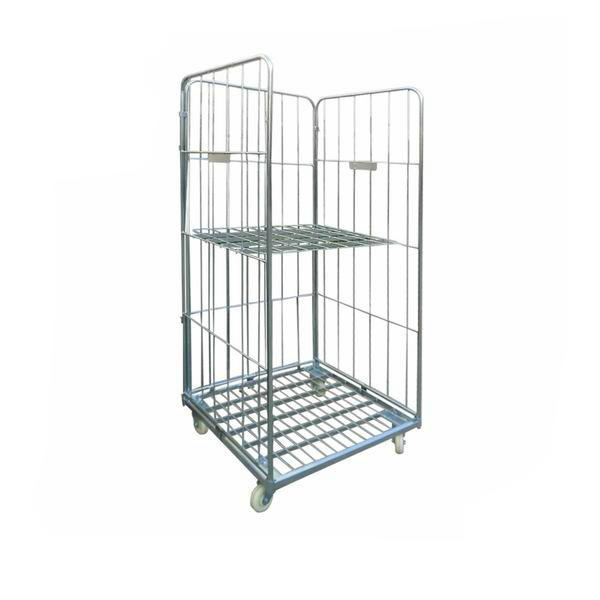 4 sides retail supermarket express delivery logistic storage galvanized metal foldable roll container