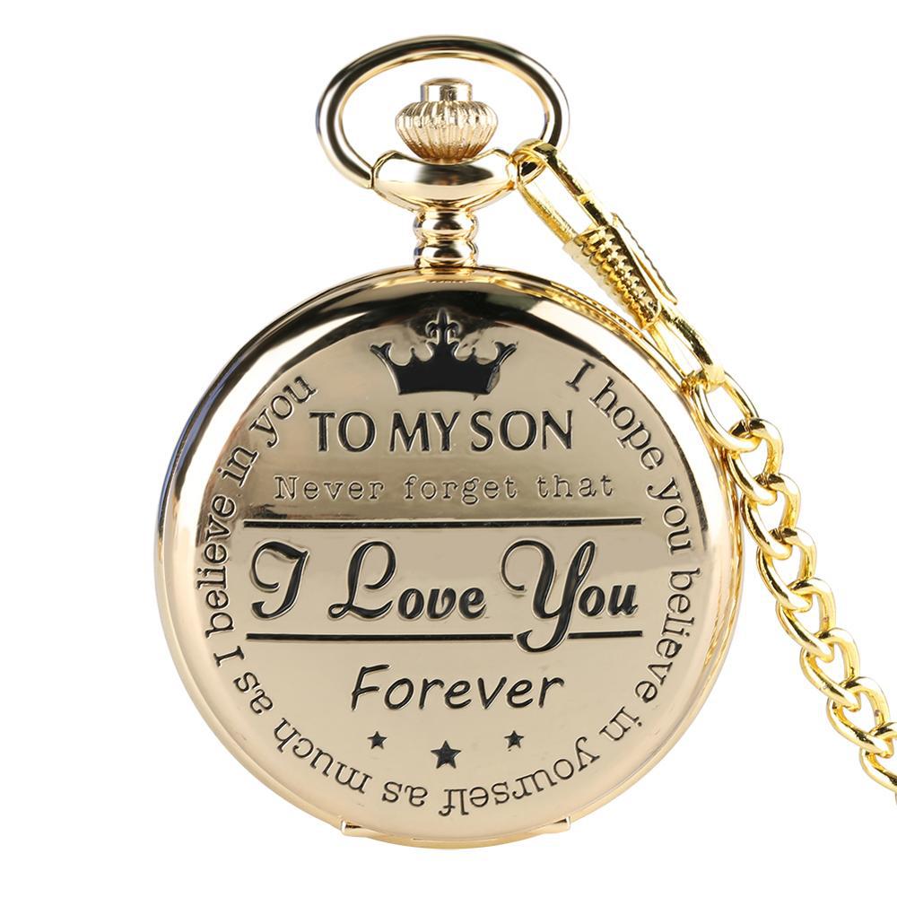 TO MY SON Pocket Watch Husband GRANDPA Stylish Vintage Quartz Flip Pendent Necklace chain Pocket Watch Black Various Styles