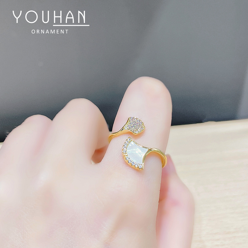 JZ10292 Fashion trendy gold plated women jewelry ginkgo leaf cuff adjustable ring