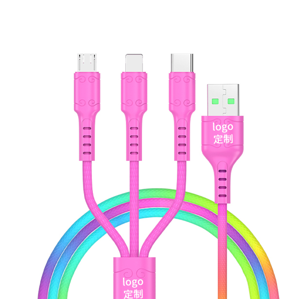 Fast Charge New Colorful 3 in 1 USB Cable 3A Multi Charging Micro USB C Cable 2 in 1 Mobile Phone USB Type C