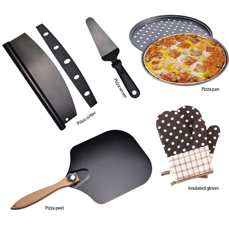 Newly arrived 5-piece pizza kit Non-coated non-stick pizza shovel with wooden handle