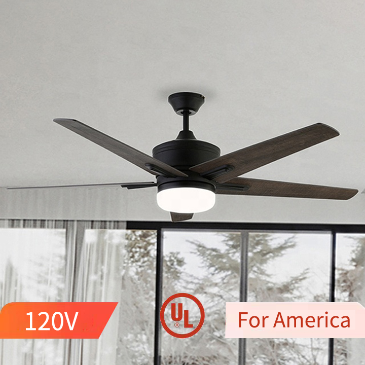 Indoor Ceiling Fan Wood Metal Blades Ceiling Lights with Fans 52 Inch Black Quantity Luminous LED Body Lamp Copper Rohs