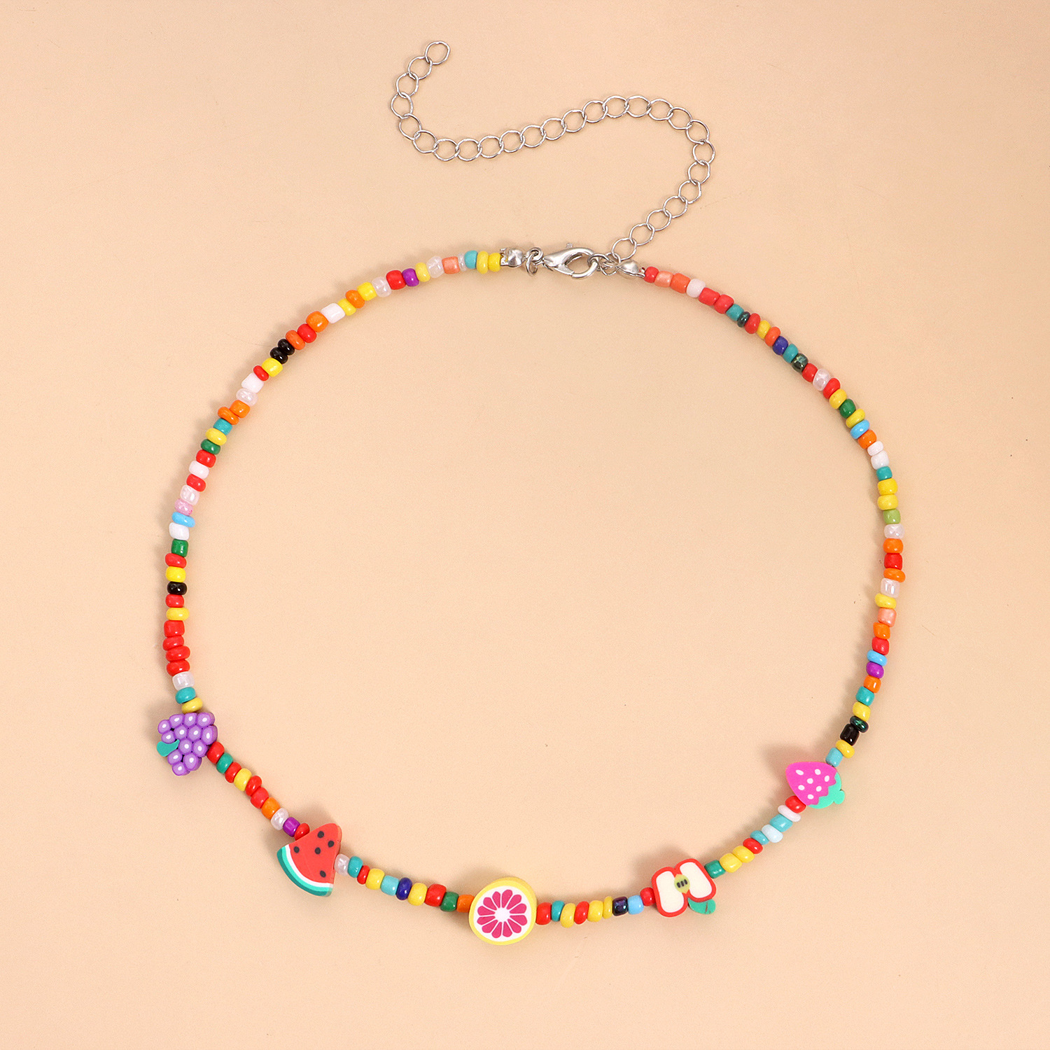 Wholesale Fashion Custom Made Fruit Colorful Beads Choker Cute Fruit Pendant Necklace for Women