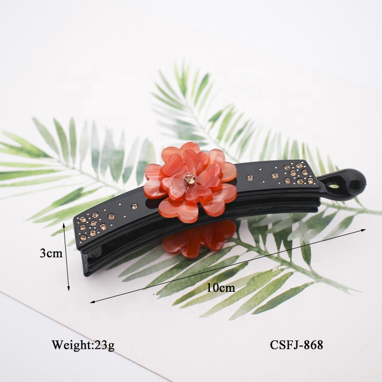 Фабрика Yiwu, стразы, Цветочные заколки для волос, черные ацетатные пластиковые банановые заколки для волос