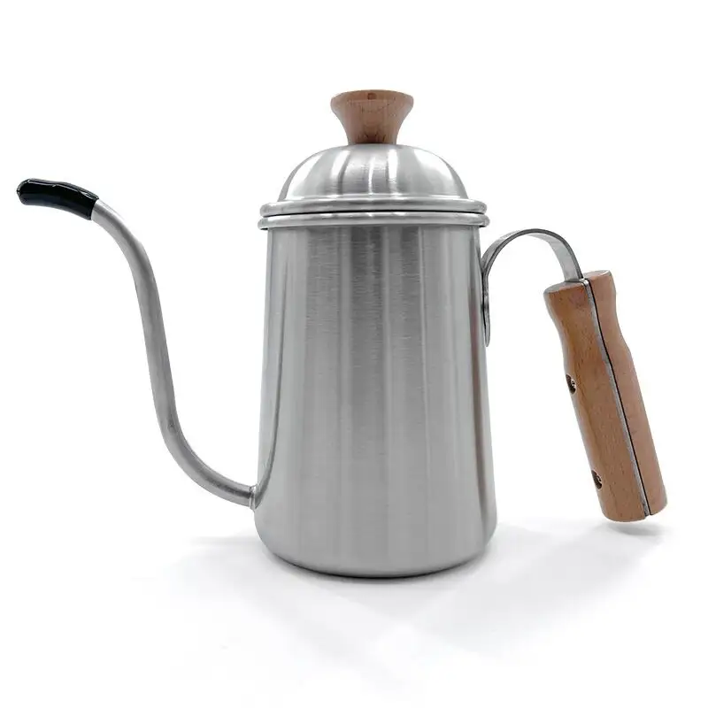 Wooden Handle Hand Brewing Coffee Pot Outdoor Camping Stainless Steel Long Mouth Pot Hand Brewing Pot Camping Kettle Kettle