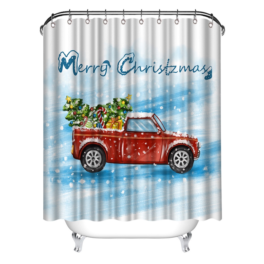 Custom Design Red Truck Merry Christmas Tree Gift Kid Child Bathroom Shower Curtain