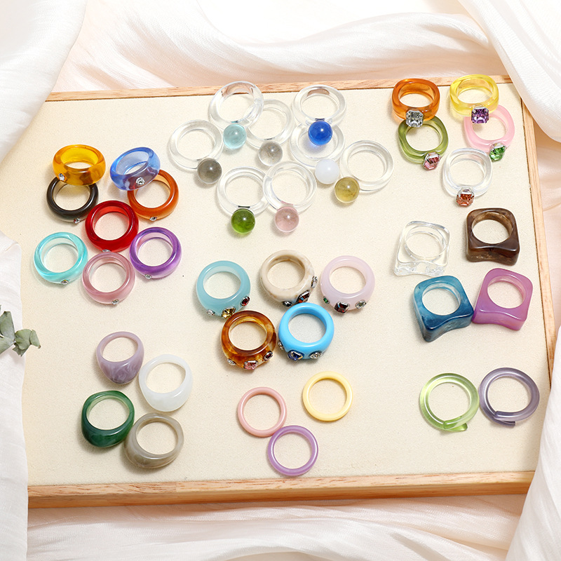 New Korea Colorful Geometric Irregular Square Round Ring for Women Girls Gifts Crystal Acrylic Resin Rings