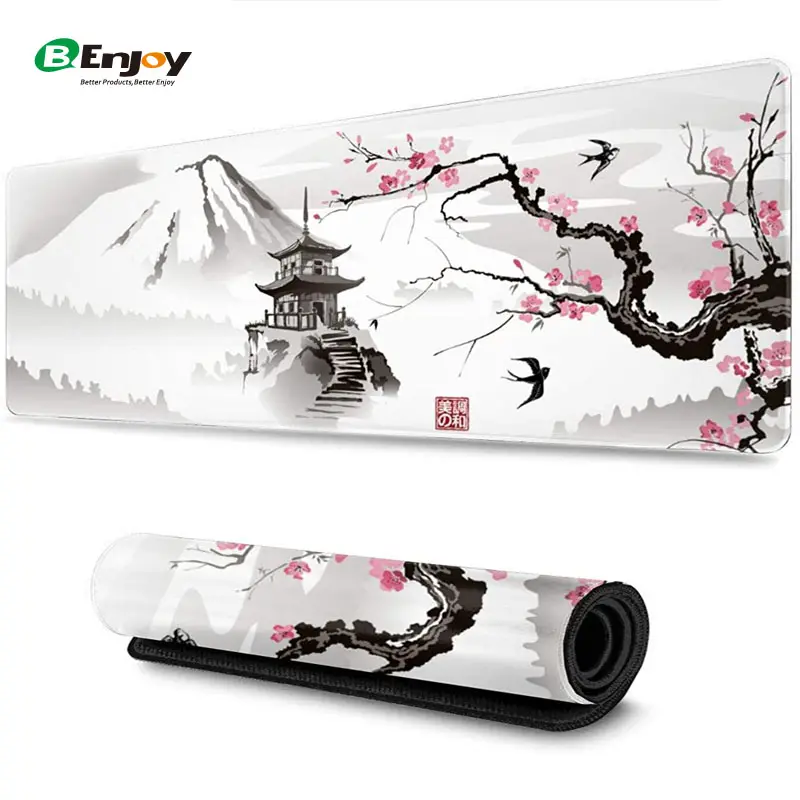 Custom Design Printed  Cherry Blossom Large XXL Extended Natural Rubber  Microfiber Cloth Gaming Desk Mat Mouse Pad