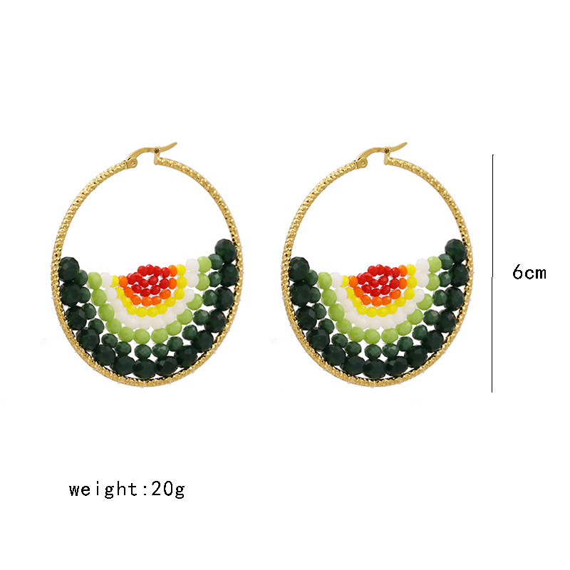 JJ54026 New Design Bohemia Style Beaded Geometric Round Woven Ear Hook