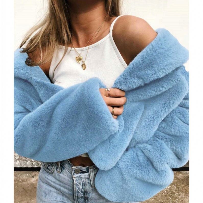 2021 Winter Warm Fluffy Faux Fur Coats Jackets Women Furry Fake Fur Cropped Jacket Turn Down Collar Open Front Overcoat Y10883