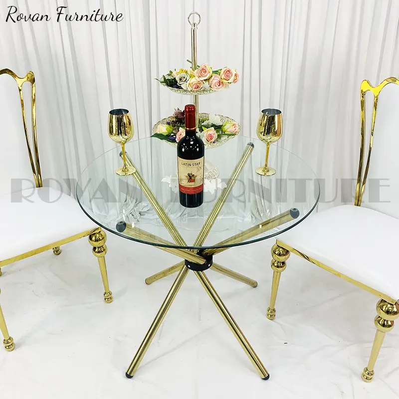Wedding Table Wholesale Modern Party Decorations Round Transparent Glass Top Iron Metal Wedding Cake Table With Crystals For Events Wedding