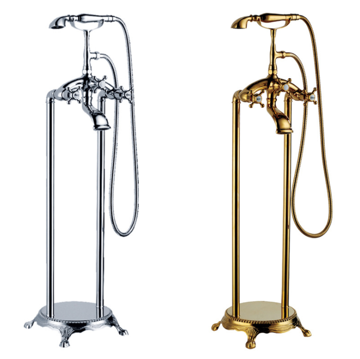 All-copper European style floor-standing hot and cold shower, bathtub side vertical faucet, golden or chrome,bathroom supplies