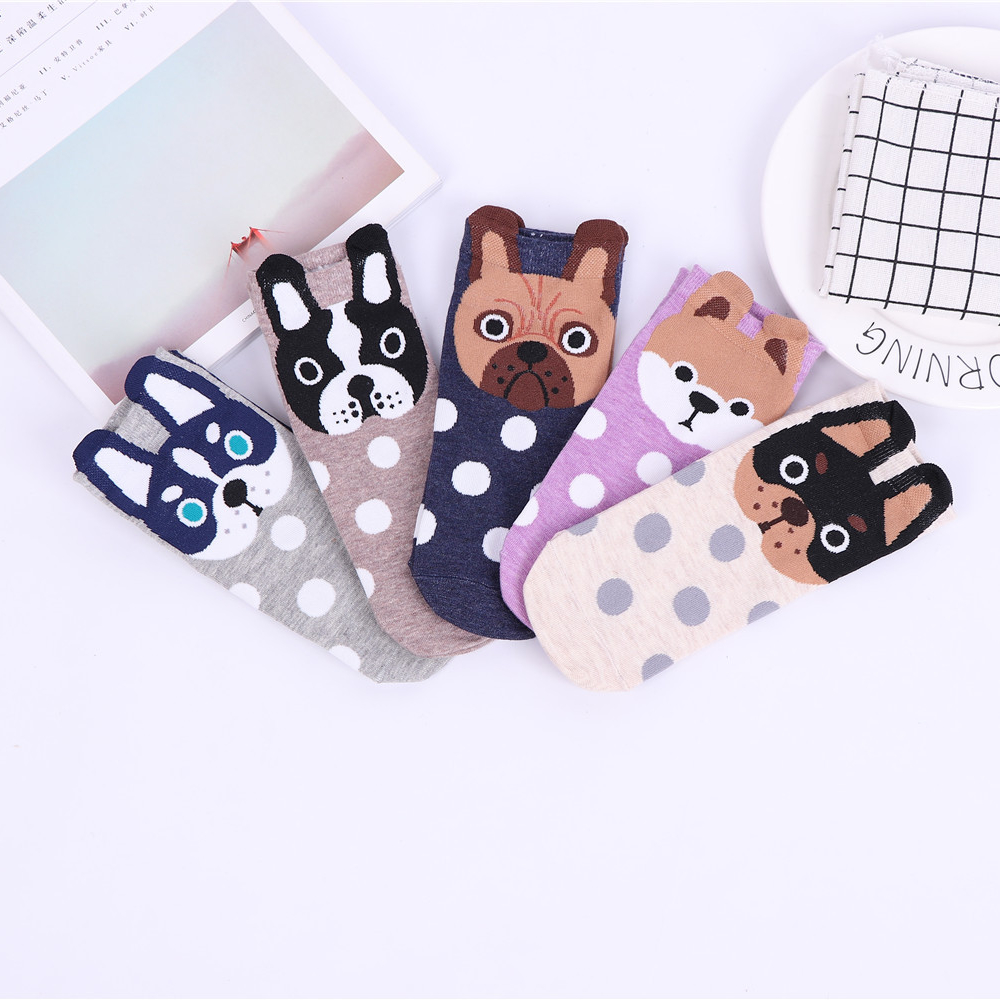 Short tube socks spring and summer long ears three-dimensional dog big dots Japanese cotton cute college style dot cartoon boat