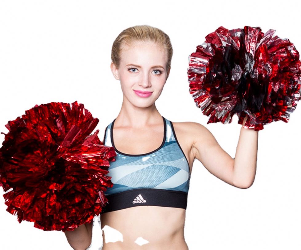 Pink Bright Metallic Cheerleader Pompoms Premium Cheering Squad Hand Flowers Cheerleading Pom Poms with Finger-Friendly Ring