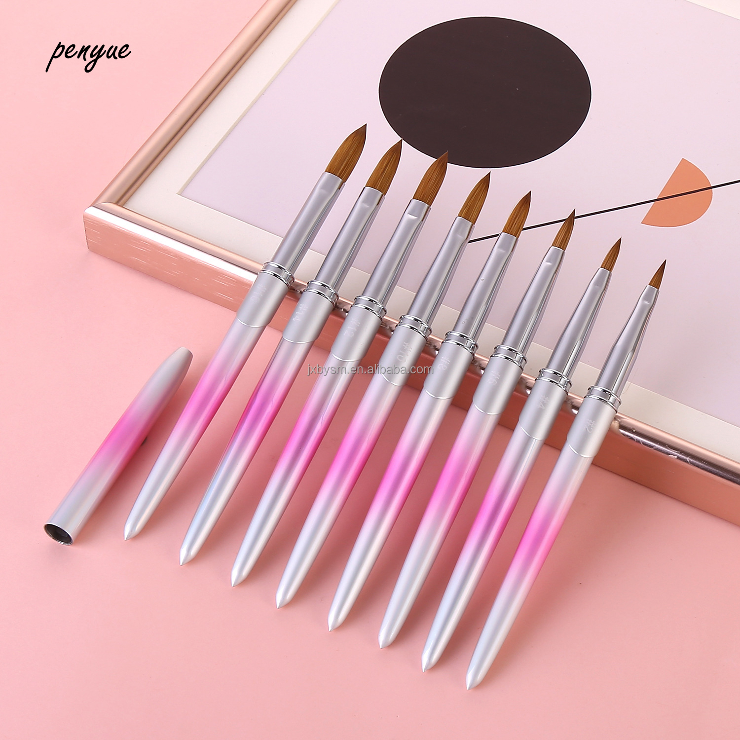 High Quality private logo Metal handle acrylic Nail Art Tool 12# 100% Pure Kolinsky nail brush