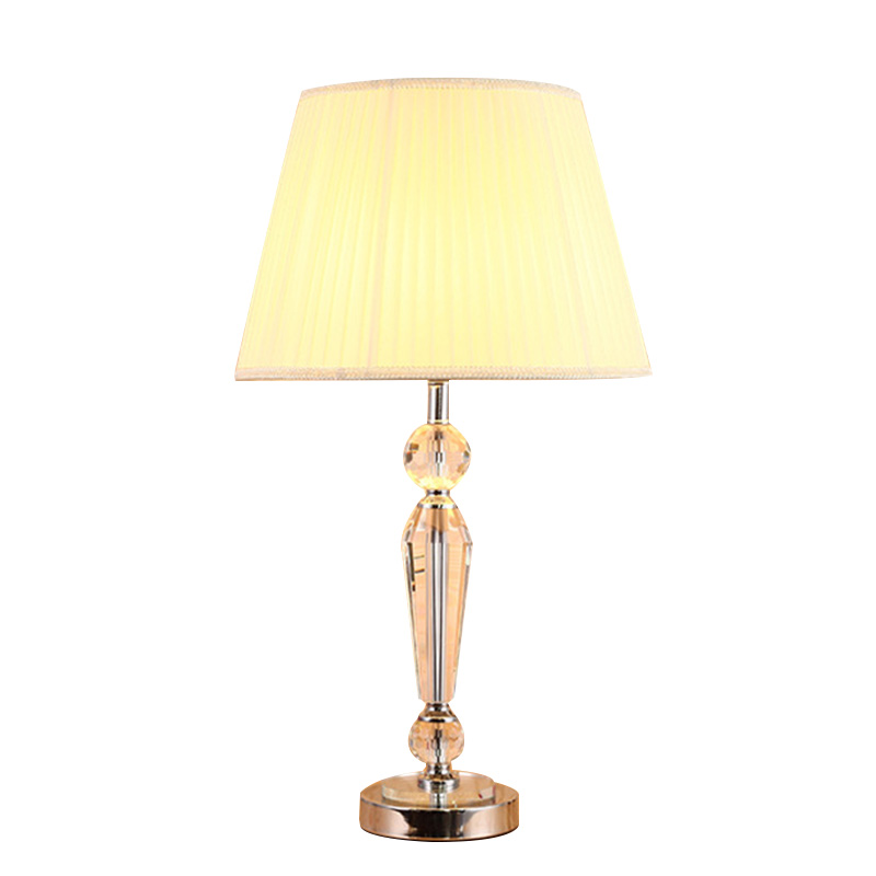 Simple Crystal Desk Light With Cloth Lampshade Modern Living Room Bedroom Study E27 Metal Table Lamp Lighting Free Shipping