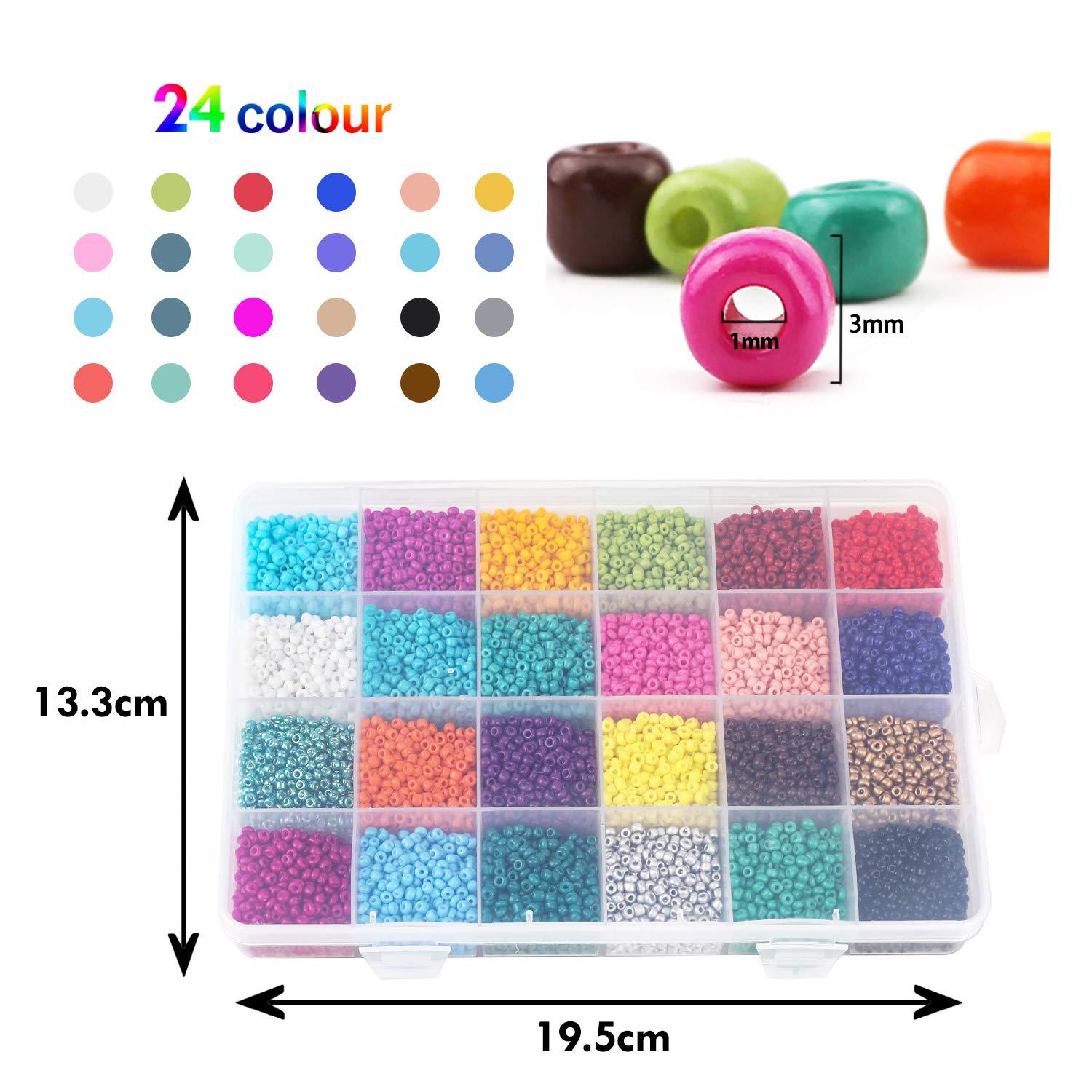 Glass Seed Beads 2mm Multicolor Round Small Pony Beads Assorted Kit for Jewelry Crafting DIY Making