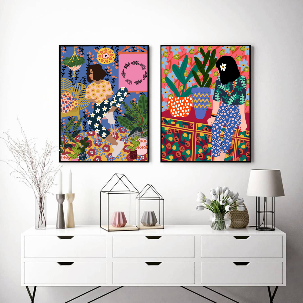 Гостиная в винтажном стиле Nordic печать плакатов Wall Art Аннотация для волос с бантом с цветочным рисунком Модные Живопись