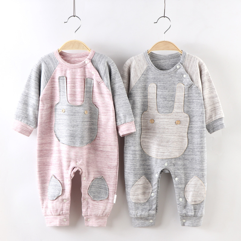 Newborn Spring and Autumn Romper Sleeping Bag Baby Soft Wool Boxer Romper Female 9 Baby 3 Months Open Single Row Jumpsuit