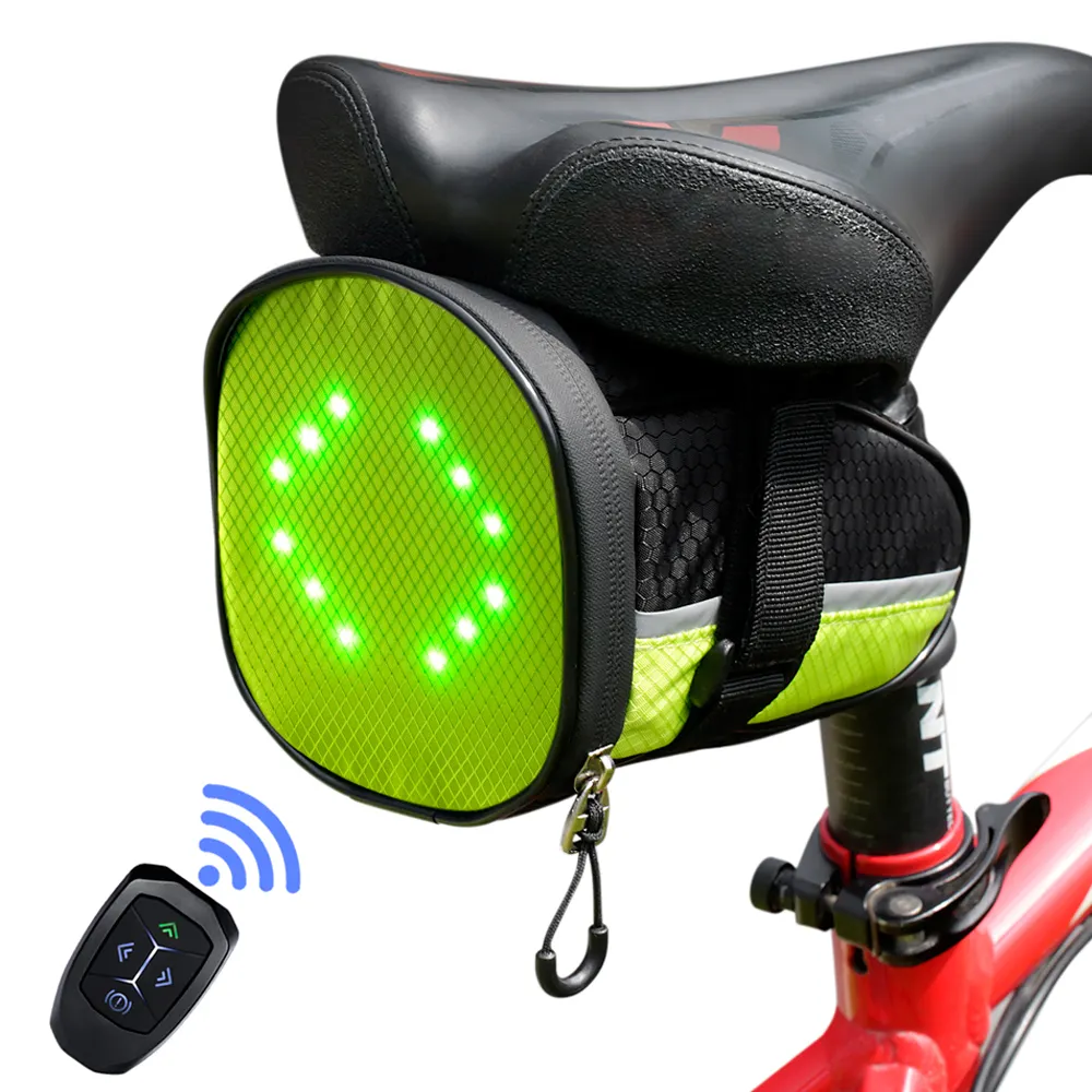 Wireless control led warning turn signals indicator bike cycling saddle bag pack tail bag vest with led light