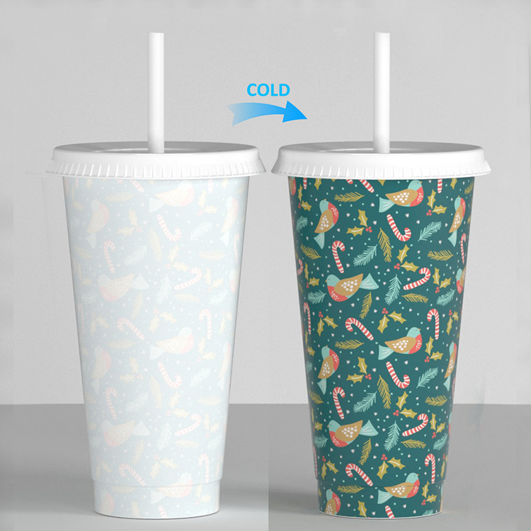 Custom 710ml reusable cold temperature magic coffee mug color changing christams sippy cup with lid