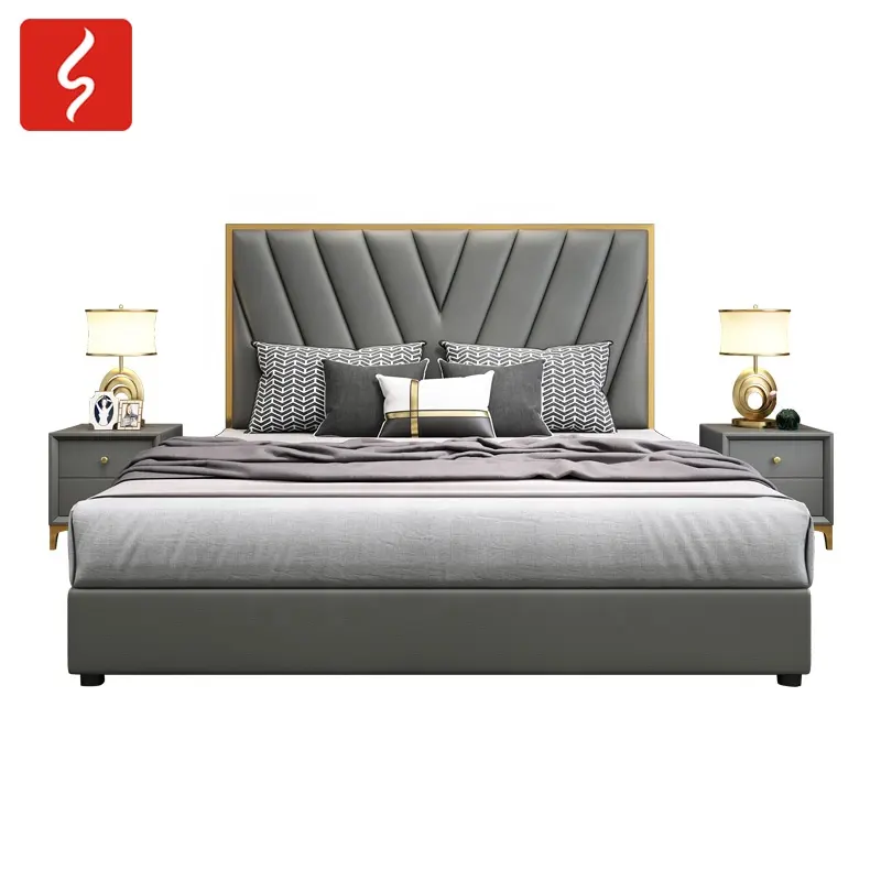 Luxury leather leisure upholstered bang beds with side bed drawers