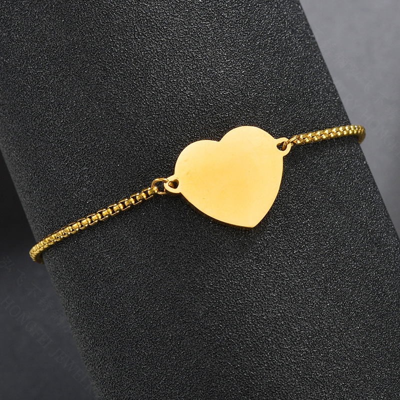 custom word bracelet 18k gold plated stainless steel round box chain adjustable custom engraved heart bracelet