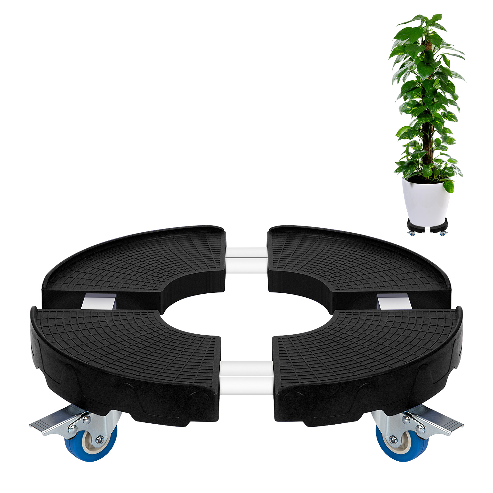 Round Plastic Plant Caddy Rolling Potted Plant Stand Flower Moving Tray with Universal Wheels