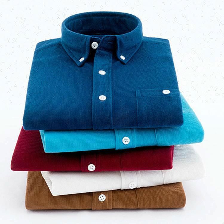 M-5XL New Fashion Men Blank Solid Color Long Sleeve Lapel Button Shirts POLO Cheap Home Corduroy Clothing Tops Casual Shirt