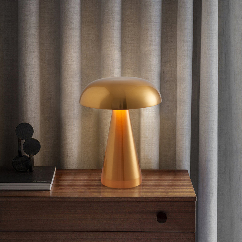 Retro Led Mid Century Mushroom Table Lamp Touch Dimmable cordless Metal Table Lamp Bar Bedroom rechargeable Lamp