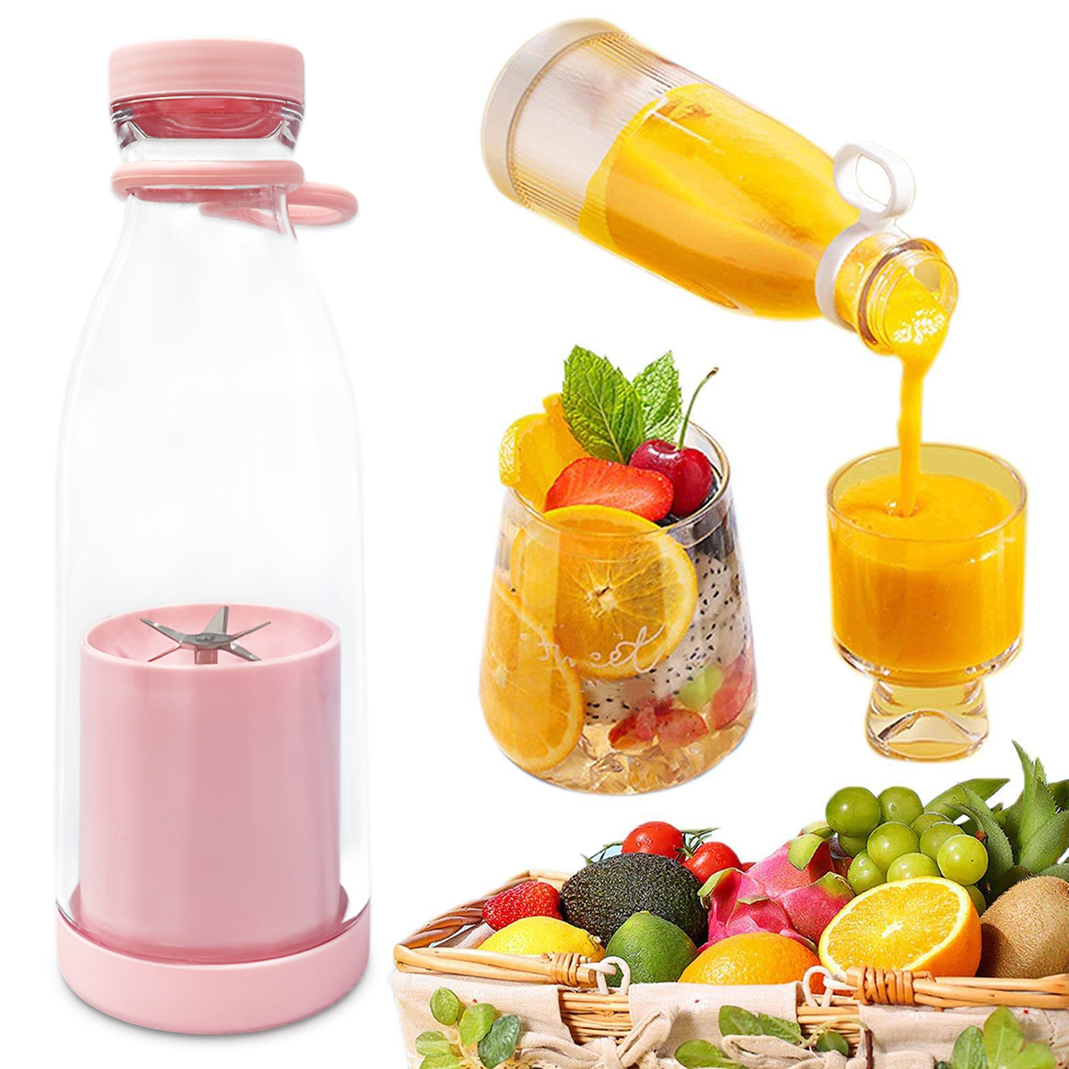 electric Portable Juicer Cup Wireless Mixer Mini blender for Smoothies, Personal Fresh Juice Mixer Bottle with USB Charging