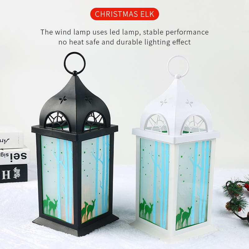 UV colored printed glass Plastic Lights Flickering Flame Effect Tabletop christmas lantern with led Festival decorations