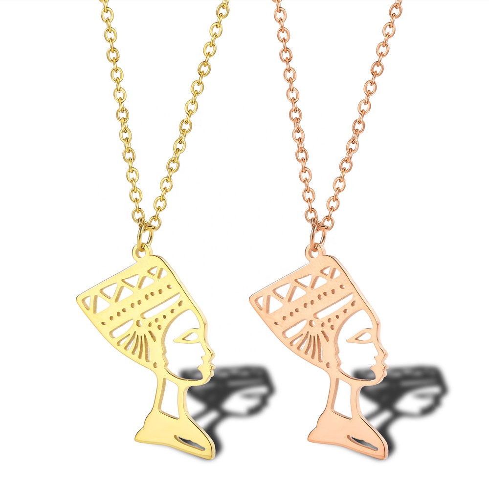 18k Gold Vacuum Plated High Polish Finished Necklace Titanium Stainless Steel Pendant Queen Nefertiti Necklace