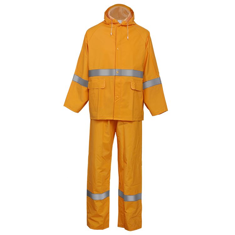 waterproof work wear uniform PVC fabric durable reflective raincoat jacket and pant suit