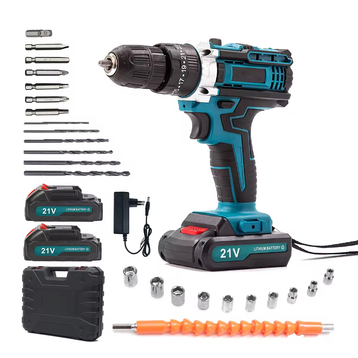 21V Lithium Battery Cordless Power Drill with 24 pcs Accessories Bit cordless electric drill screwdriver tool set