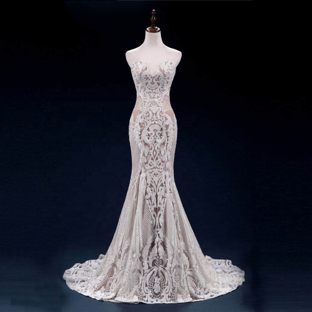 Ruolai QW01002 Popular Customized Real Sweetheart Strapless Sequined Bridal Gown Mermaid Wedding Dress